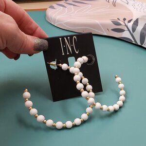 INC, NWT, Large white gold bubble C shape pierced fashion earrings